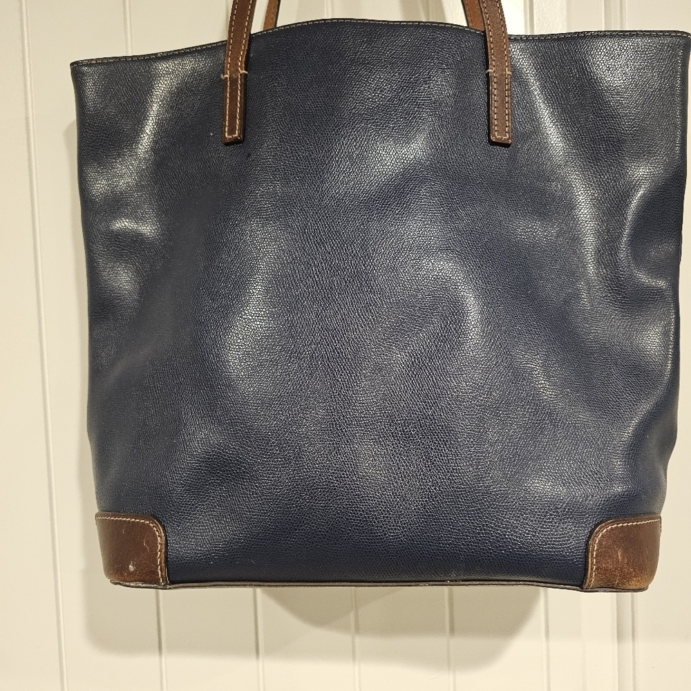 Dooney Bourke Vintage Navy Brown pebble grain leather large tote satchel - Picture 8 of 15